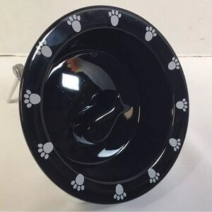 Doctors Foster & Smith Stoneware Slow Feed Pet Bowl White Paw Prints Black 6"